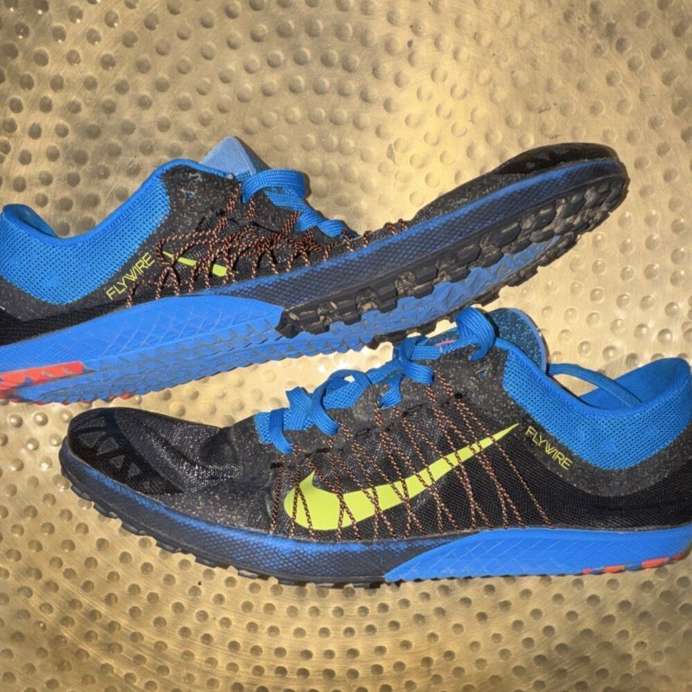 Nike Men’s Flywire Black Blue Yellow Geometric Low Top Lace-Up Running Shoes